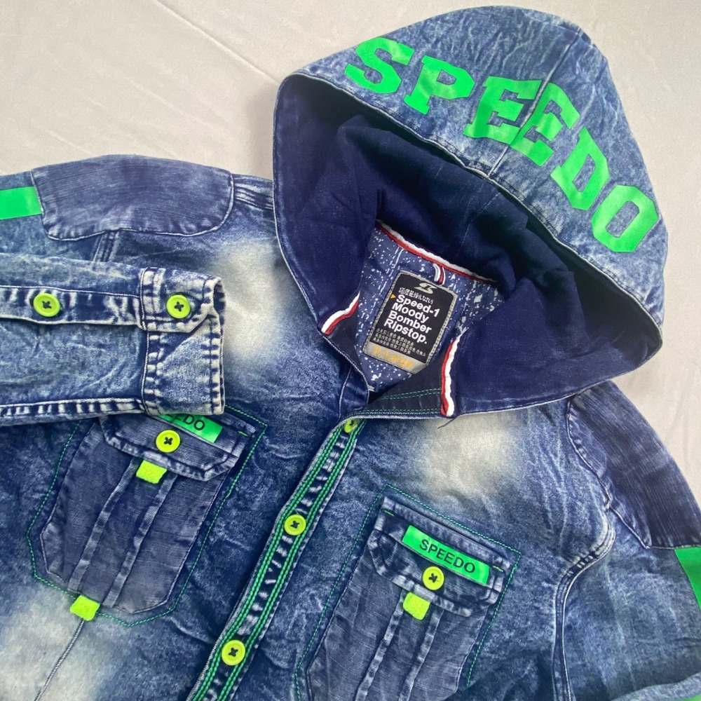 Speedo Speed 1 Moody Bomber Ripstop Hooded Denim Shirt Jacket XL Medium slim fit